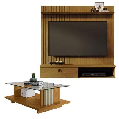 Estante Home Theater Suspenso íris Cumaru Com Mesa De Centro Frizz Cumaru Opala - Madetec