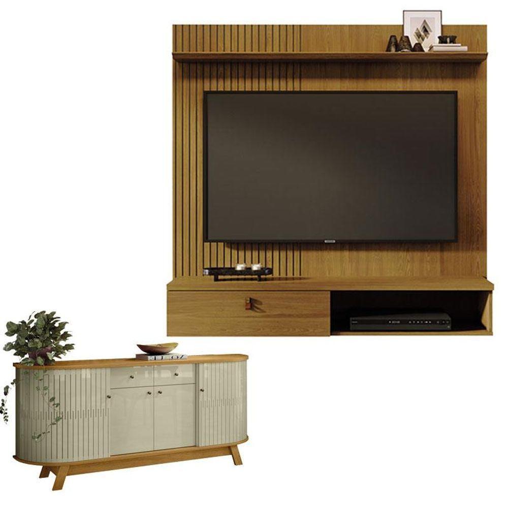 Estante Home Theater Suspenso íris Cumaru Com Aparador Para Sala Buffet Mônaco Cumaru Opala - Madetec - 1