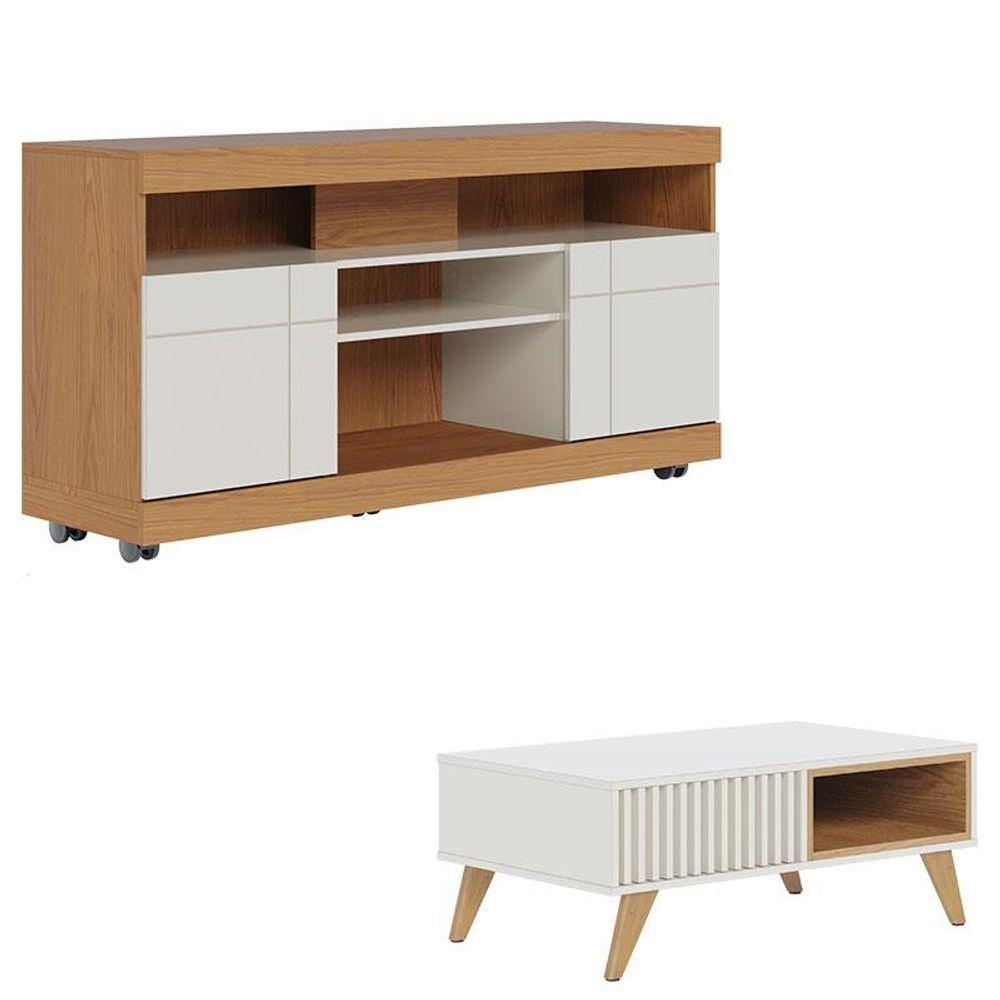 Rack Bancada Yara Freijó Off White Com Mesa De Centro Jeri Off White Freijó - Colibri - 1