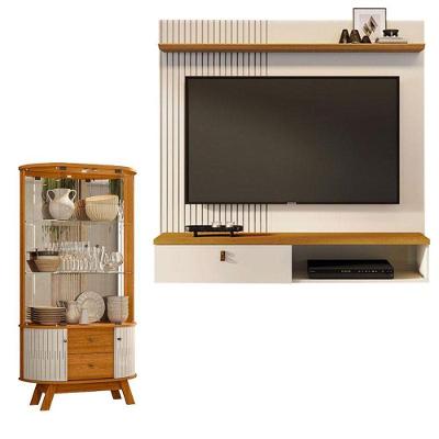 Estante Home Theater Suspenso íris Com Cristaleira Moss Cinamomo Off White - Madetec