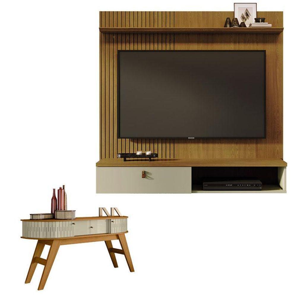 Estante Home Theater Suspenso íris Com Aparador Estoril Cumaru Opala - Madetec - 1