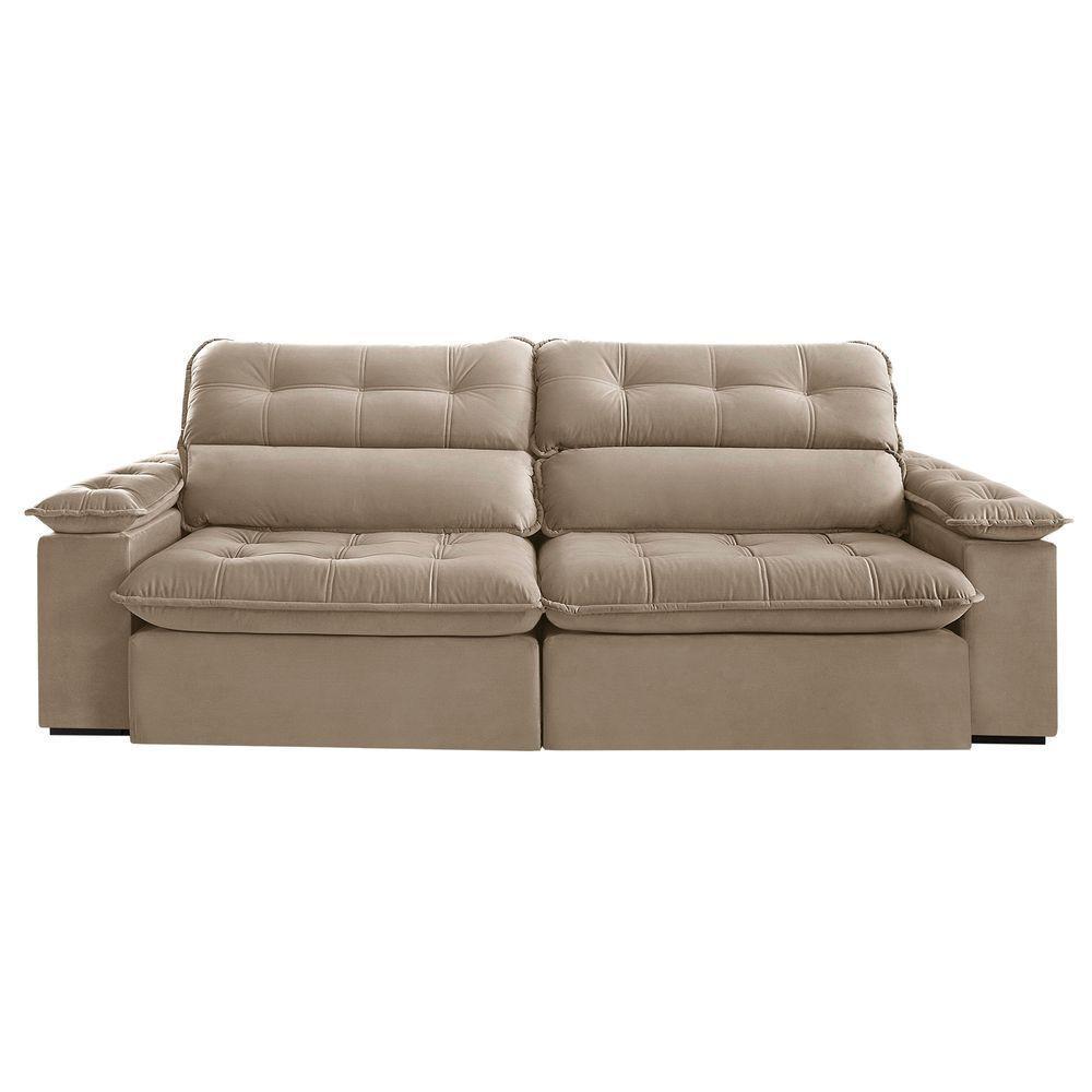 Sofá Retrátil E Reclinável Texas 2,94m Veludo Cor Bege 2137 Usb Sem Kit Usb - 4