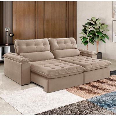 Sofá Retrátil E Reclinável Texas 2,94m Veludo Cor Bege 2137 Usb Sem Kit Usb