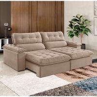 Sofá Retrátil E Reclinável Texas 2,94m Veludo Cor Bege 2137 Usb Sem Kit Usb - 1