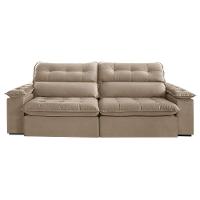 Sofá Retrátil E Reclinável Texas 2,94m Veludo Cor Bege 2137 Usb Sem Kit Usb