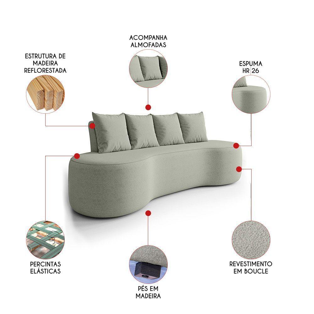 Sofá 3 Lugares Orgânico 210cm Com Almofadas Benin Bouclê B03 - D'rossi Cor Menta - 3