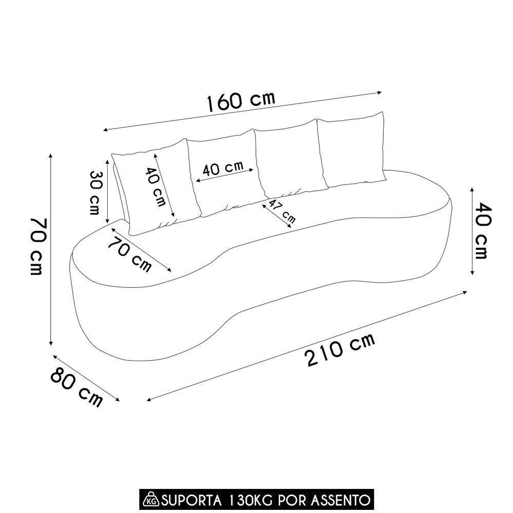 Sofá 3 Lugares Orgânico 210cm Com Almofadas Benin Bouclê B03 - D'rossi Cor Menta - 4