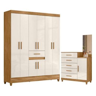 Guarda Roupa Casal Portugal E Cômoda Lisboa Freijó Off White - Moval