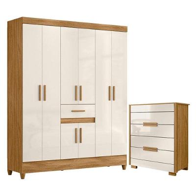 Guarda Roupa Casal Portugal E Cômoda Dhara Freijó Off White - Moval