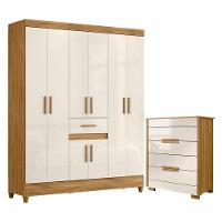 Guarda Roupa Casal Portugal E Cômoda Dhara Freijó Off White - Moval - 1