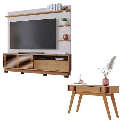 Estante Home Theater Campeche Com Pés Freijó Off White Matte E Aparador Riviera Freijó - Colibri