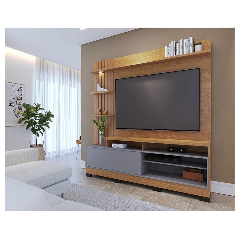 Estante Home Theater Ambiente Maceió Com Pés Freijó Cinza Acetinado - Colibri - 1