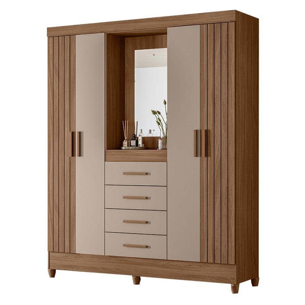 Guarda Roupa Solteiro Com Espelho Atenas E Cômoda Vênus Com Pés Carvalho Fendi - Moval - 5
