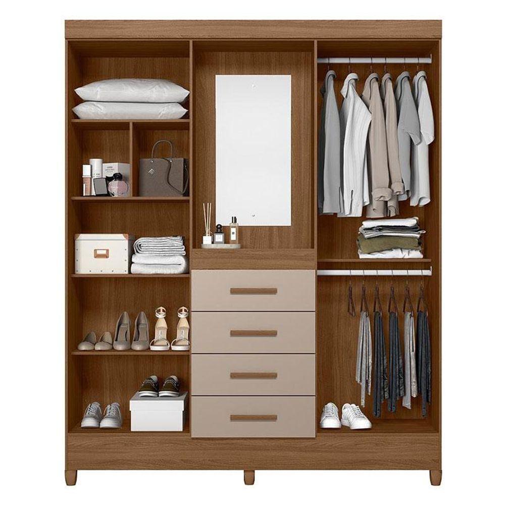 Guarda Roupa Solteiro Com Espelho Atenas E Cômoda Vênus Com Pés Carvalho Fendi - Moval - 6