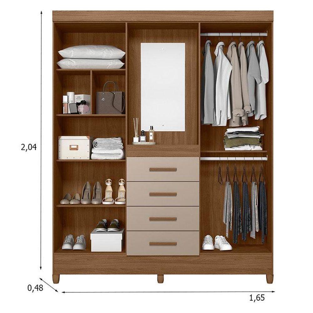 Guarda Roupa Solteiro Com Espelho Atenas E Cômoda Vênus Com Pés Carvalho Fendi - Moval - 7