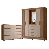 Guarda Roupa Solteiro Com Espelho Atenas E Cômoda Georgia Carvalho Fendi - Moval - 1