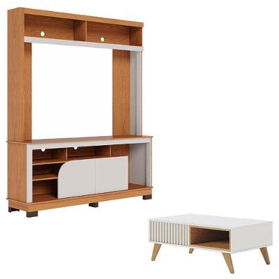Estante Home Theater Belaya Freijó Off White Matte E Mesa De Centro Jeri Off White Freijó - Colibri