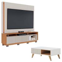 Estante Home Theater Jordão Com Pés Off White Freijó E Mesa De Centro Jeri Off White Freijó - Colibri - 1