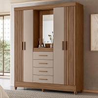 Guarda Roupa Solteiro Ambiente Atenas Com Espelho 4 Portas Carvalho Fendi - Moval - 1