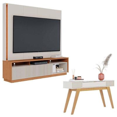 Estante Home Theater Jordão Off White Freijó Com Aparador Para Sala Riviera Off White - Colibri