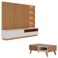 Estante Home Theater Cancún Freijó Off White Matte Com Mesa De Centro Jeri Freijó Off White - Colibri - 1