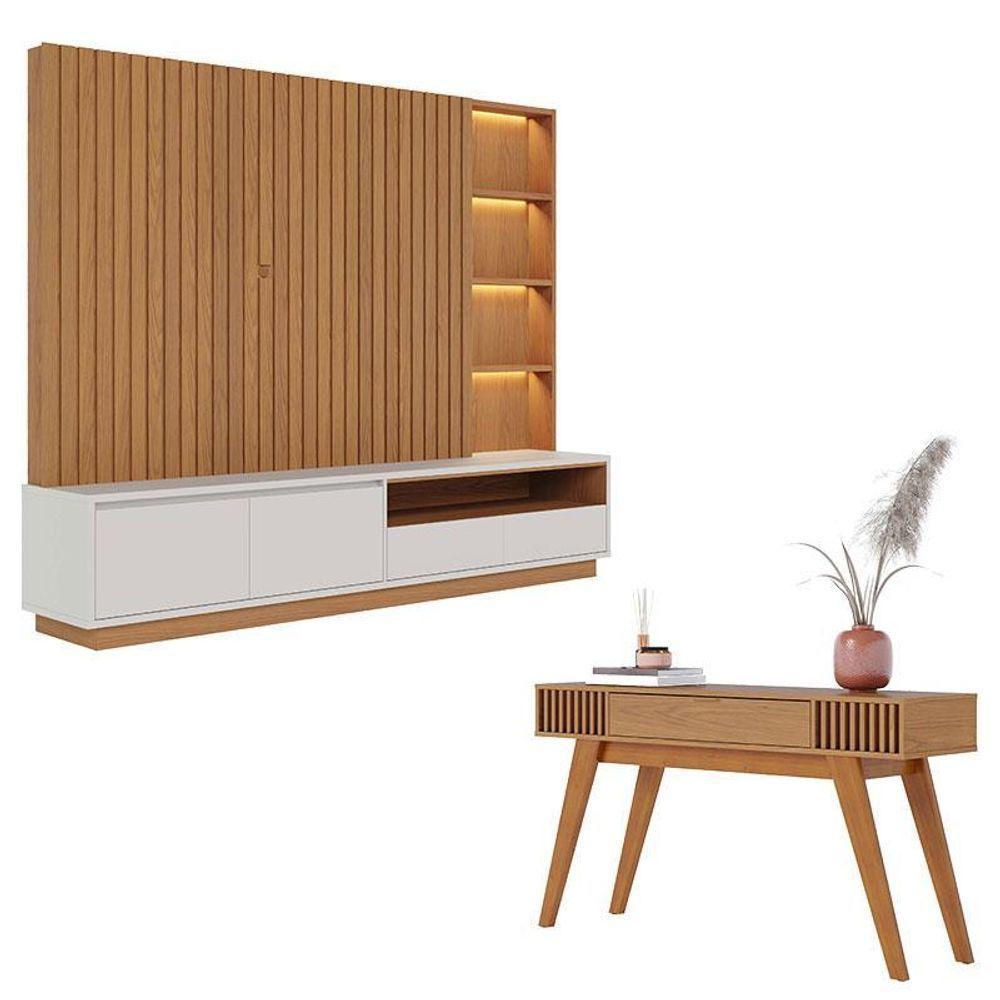 Estante Home Theater Cancún Freijó Off White Matte Com Aparador Riviera Freijó – Colibri - 1