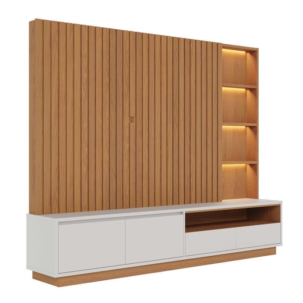 Estante Home Theater Cancún Freijó Off White Matte Com Aparador Riviera Freijó – Colibri - 8