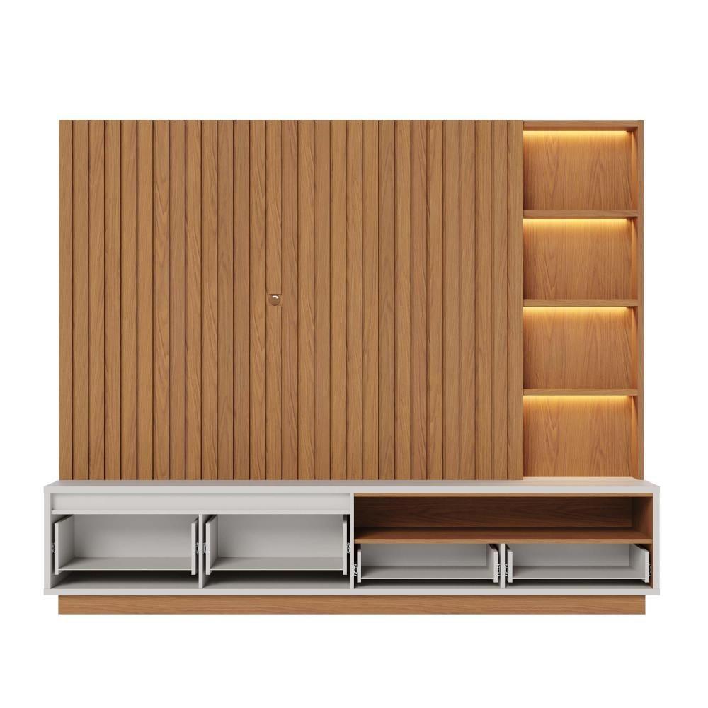 Estante Home Theater Cancún Freijó Off White Matte Com Aparador Riviera Freijó – Colibri - 9