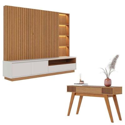 Estante Home Theater Cancún Freijó Off White Matte Com Aparador Riviera Freijó – Colibri
