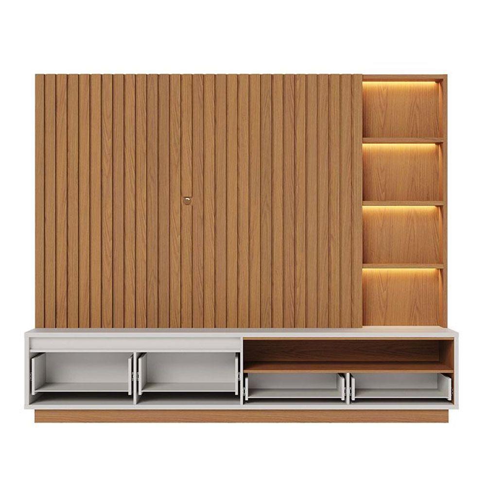 Estante Home Theater Cancún Freijó Off White Matte Com Aparador Riviera Freijó - Colibri - 3