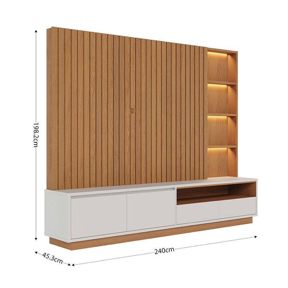 Estante Home Theater Cancún Freijó Off White Matte Com Aparador Riviera Freijó - Colibri - 4