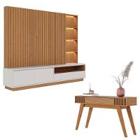 Estante Home Theater Cancún Freijó Off White Matte Com Aparador Riviera Freijó - Colibri - 1