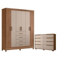 Guarda Roupa Solteiro Aruba E Cômoda Georgia Carvalho Fendi - Moval - 1