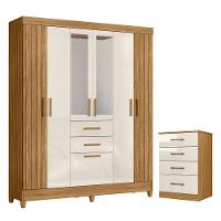 Guarda Roupa Solteiro Malta Com Espelho E Cômoda Ms913 Freijó Off White - Moval - 1