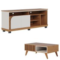 Rack Bancada Jurerê 1.5 Freijó Off White Matte Com Mesa De Centro Jeri Freijó Off White- Colibri - 1