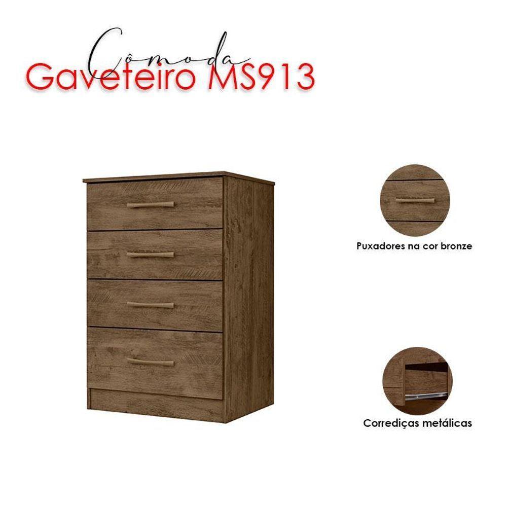 Guarda Roupa Casal Ambiente Ms912 Com Espelho E Cômoda Ms913 Castanho Wood - Moval - 6