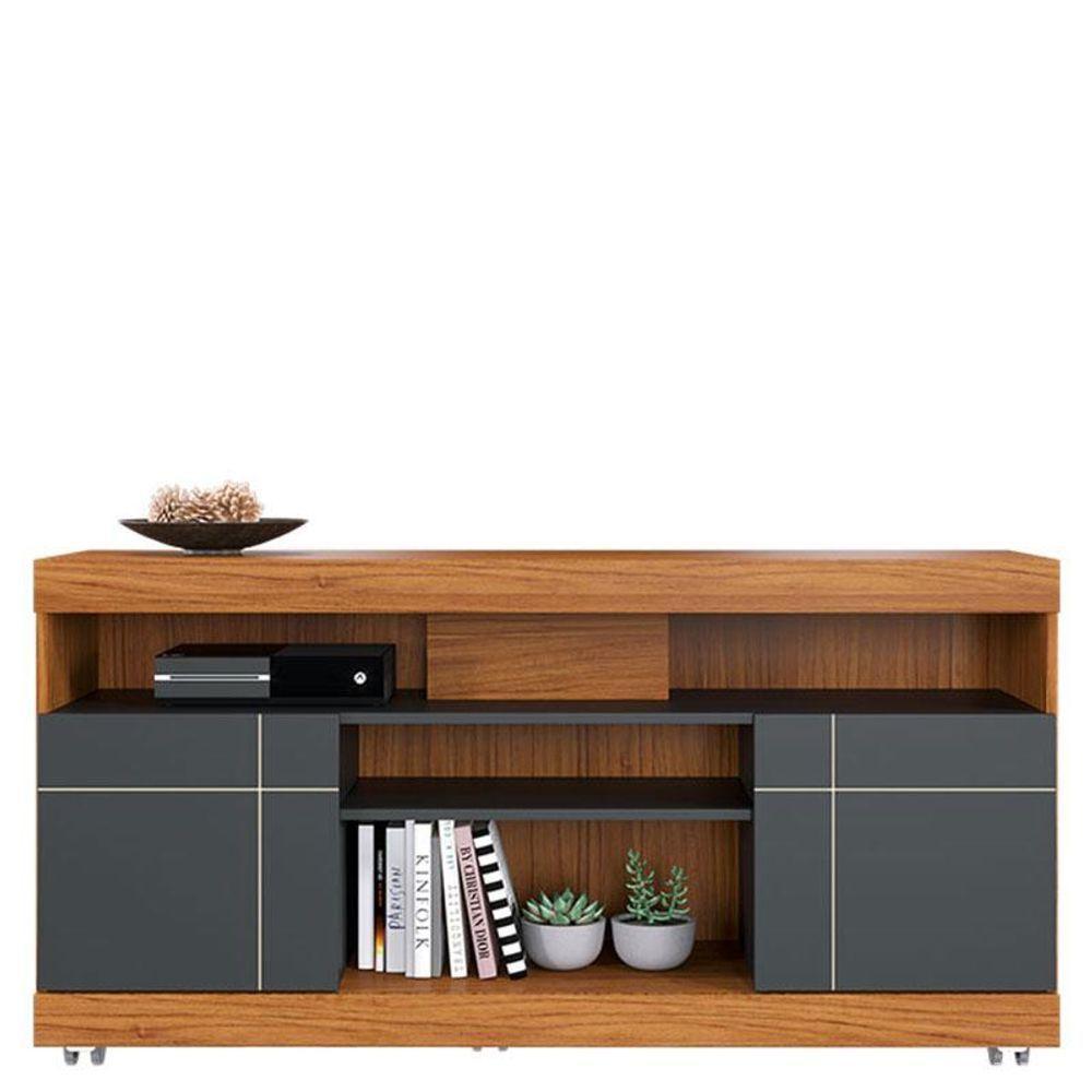 Rack Bancada Yara Noce Milano Preto Acetinado Com Aparador Para Sala Riviera Noce Milano - Colibri - 2