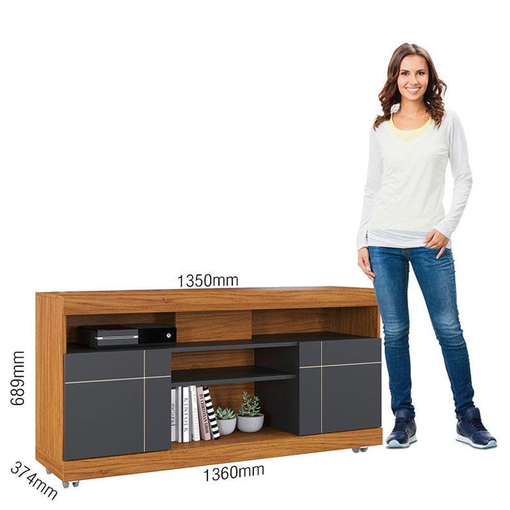 Rack Bancada Yara Noce Milano Preto Acetinado Com Aparador Para Sala Riviera Noce Milano - Colibri - 4