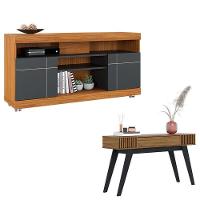 Rack Bancada Yara Noce Milano Preto Acetinado Com Aparador Para Sala Riviera Noce Milano - Colibri - 1