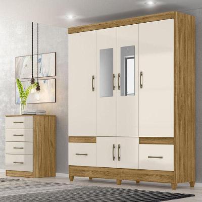 Guarda Roupa Casal Ambiente Ms912 Ms913 6 Portas 2 Gavetas 100% MDP Freijó Off White Moval