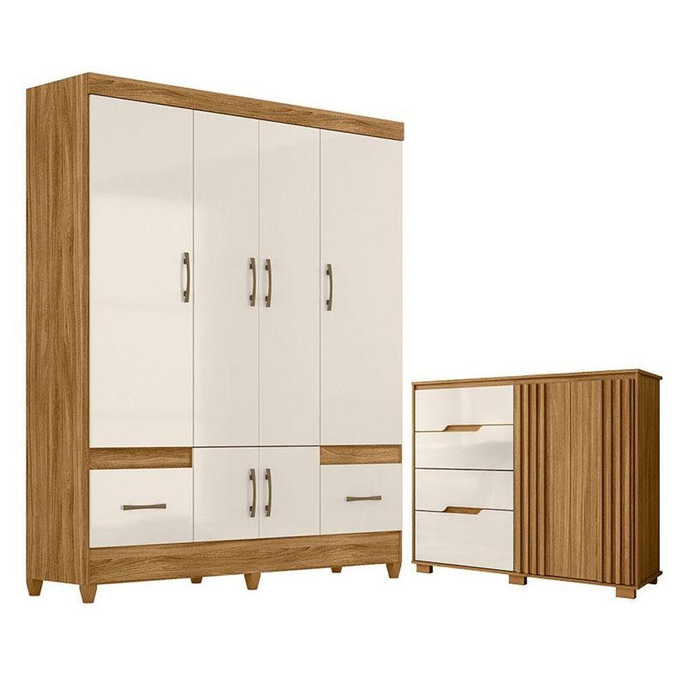 Guarda Roupa Casal Ms912 E Cômoda Texas Freijó Off White - Moval - 1