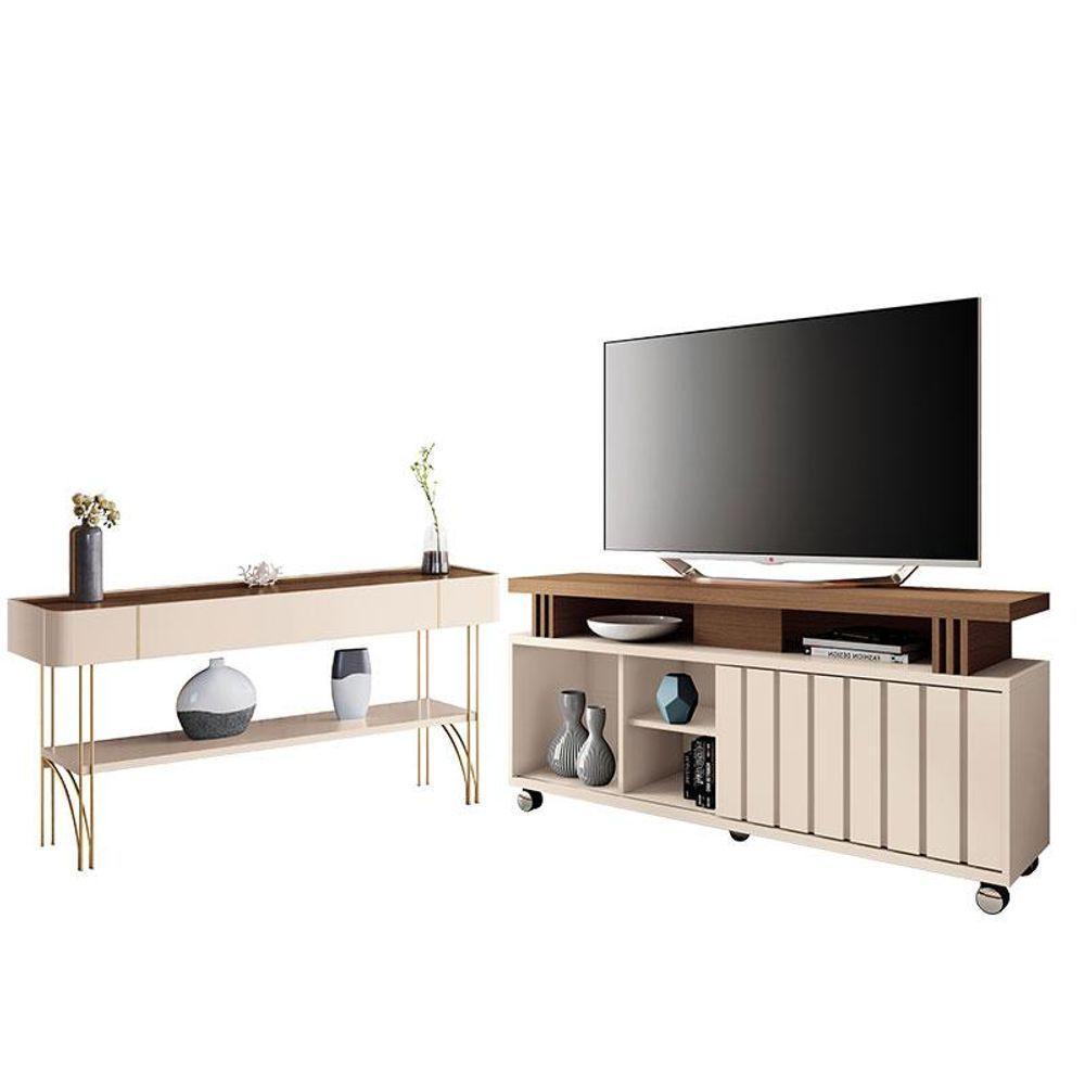 Rack Bancada Rivera 1.3 Com Aparador Vivant Castanho Off White - Hb Móveis - 1