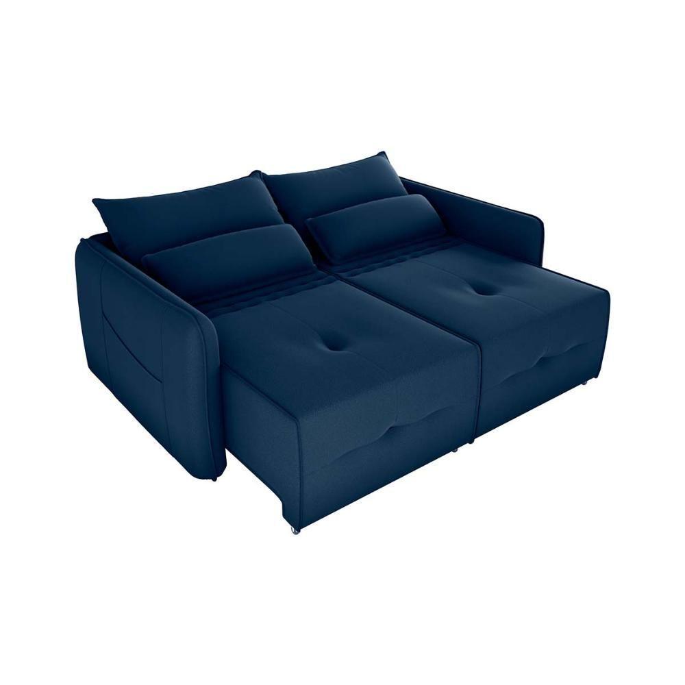 Sofá Cama 2 Lugares Com Almofadas 205cm Celine Veludo Azul Matrix Veludo Azul - 3