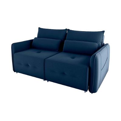 Sofá Cama 2 Lugares Com Almofadas 205cm Celine Veludo Azul Matrix Veludo Azul