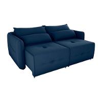 Sofá Cama 2 Lugares Com Almofadas 205cm Celine Veludo Azul Matrix Veludo Azul - 2