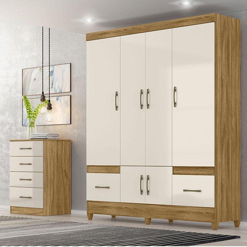 Guarda Roupa Casal Ambiente Ms912 E Cômoda Ms913 Freijó Off White - Moval - 1