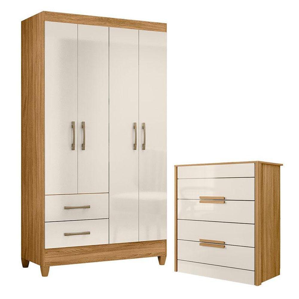 Guarda Roupa Solteiro Chile E Cômoda Dhara Freijó Off White - Moval - 1