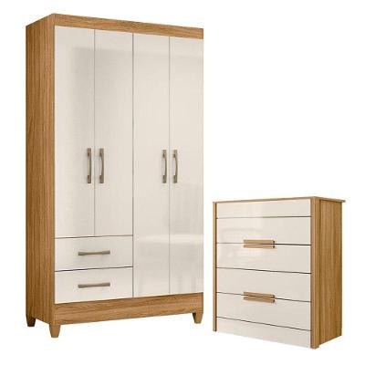 Guarda Roupa Solteiro Chile E Cômoda Dhara Freijó Off White - Moval