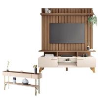 Rack Bancada Essenza E Painel Link 1.6 Com Aparador Vivant Off White Castanho - Hb Móveis - 1