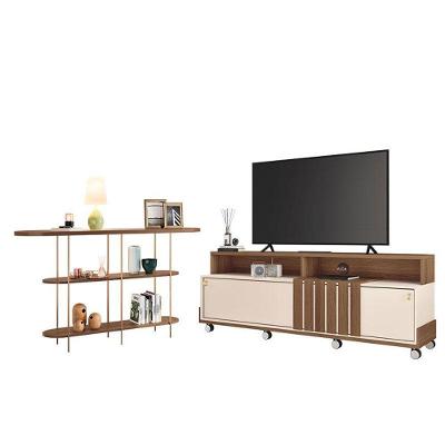 Rack Bancada Graci 1.8 Com Aparador Infinity Castanho Off White - Hb Móveis